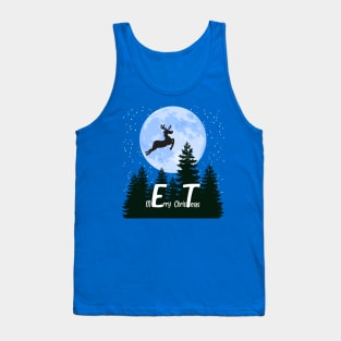 Classic sci-fi movie christmas style design, Reindeer flies above the woods Tank Top